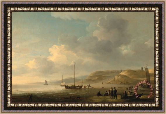 Charles Brooking The Coast Near Scheveningen with Fishing Pinks on The Shore Framed Painting