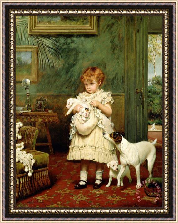 Charles Burton Barber Girl with Dogs Framed Painting