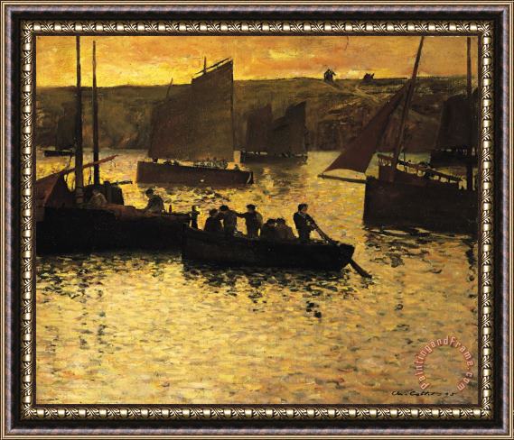 Charles Cottet In The Port Framed Painting