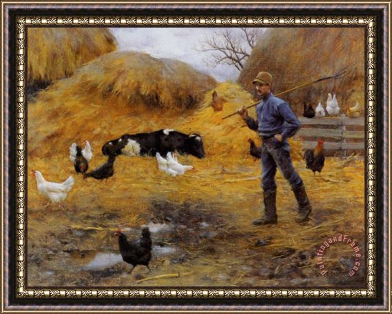 Charles Courtney Curran In The Barnyard Framed Print