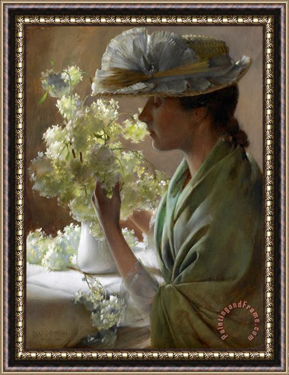 Charles Courtney Curran Lady with a Bouquet Framed Painting