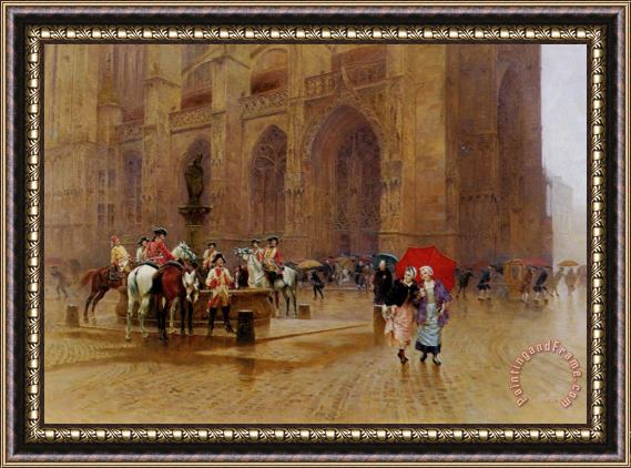 Charles Edouard Edmond Delort La Sortie De La Messe Framed Painting