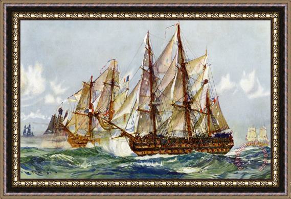 Charles Edward Dixon Taking On The Duguay Trouin After Trafalgar Framed Painting