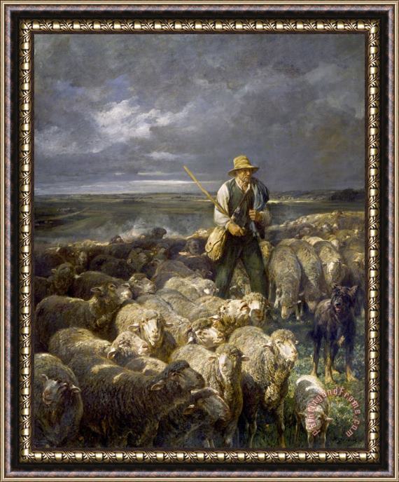 Charles Emile Jacque Shepherd And His Flock Framed Print