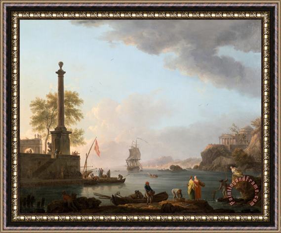 Charles Francois Lacroix Vue D'un Port Framed Painting