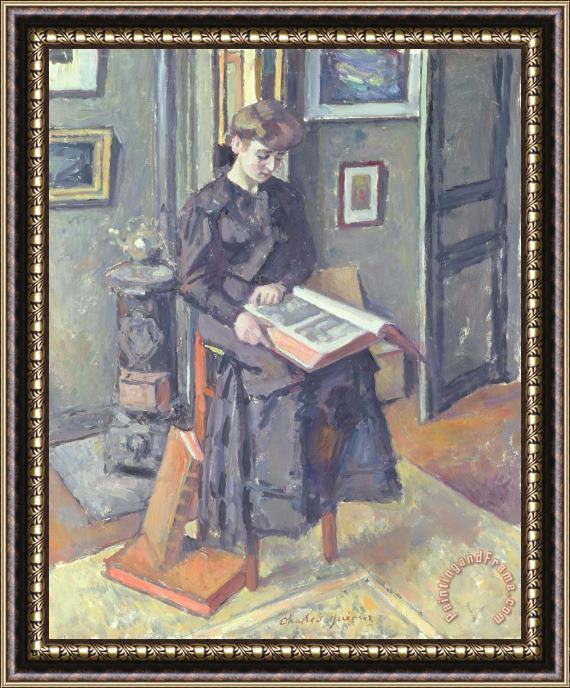 Charles Francois Prosper Guerin Girl Reading A Book Framed Painting
