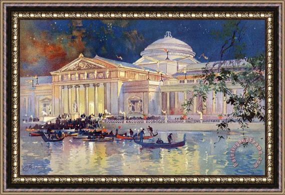 Charles Graham Art Palace at Night, From The World's Fair in Water Color Framed Painting