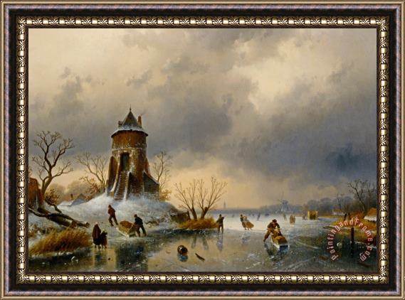 Charles Henri Joseph Leickert A Winter Landscape with Skaters on The Ice Framed Print