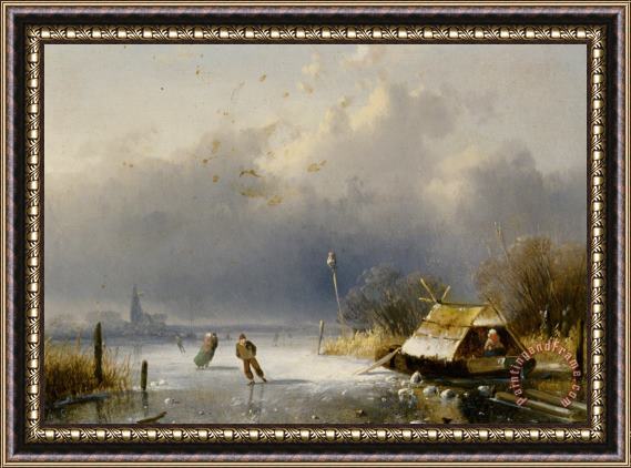 Charles Henri Joseph Leickert Landscape with Figures on The Ice Framed Painting