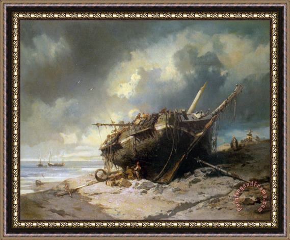 Charles Hoguet Dismantling a Beached Shipwreck Framed Painting