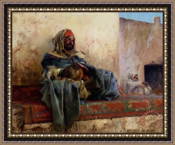 Charles James Theriat Playing The Derbakeh, Biskra Framed Painting