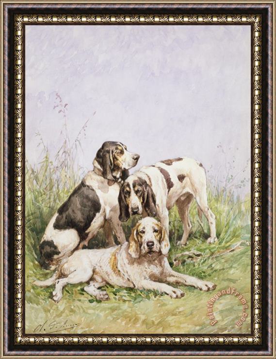 Charles Oliver de Penne A Group of French Hounds Framed Print