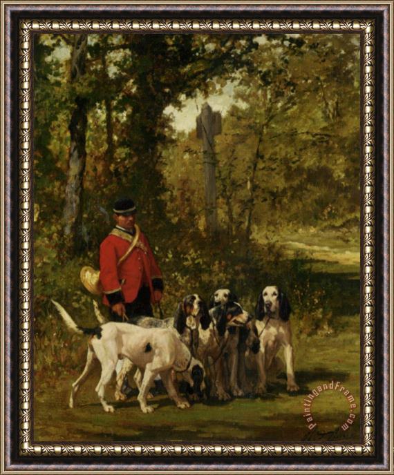 Charles Olivier De Penne A Huntmaster on a Forest Trail Framed Painting