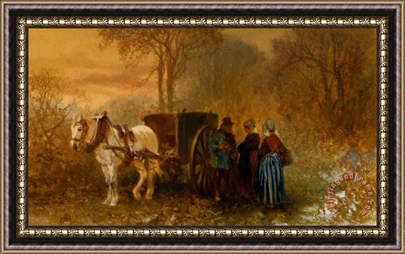 Charles Rochussen Travellers by a Horse And Cart in a Wooded Landscape Framed Print