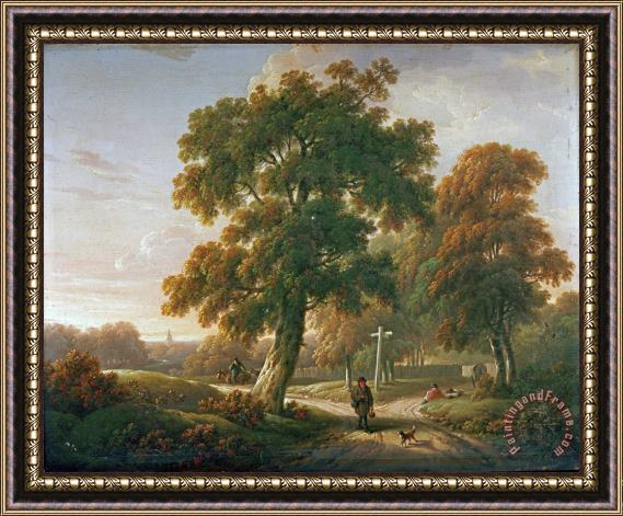 Charles Towne Travellers at a Crossroads in a Wooded Landscape Framed Painting