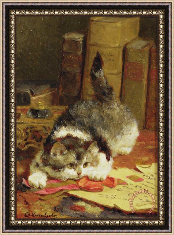 Charles van den Eycken  Stalking Cat Framed Painting