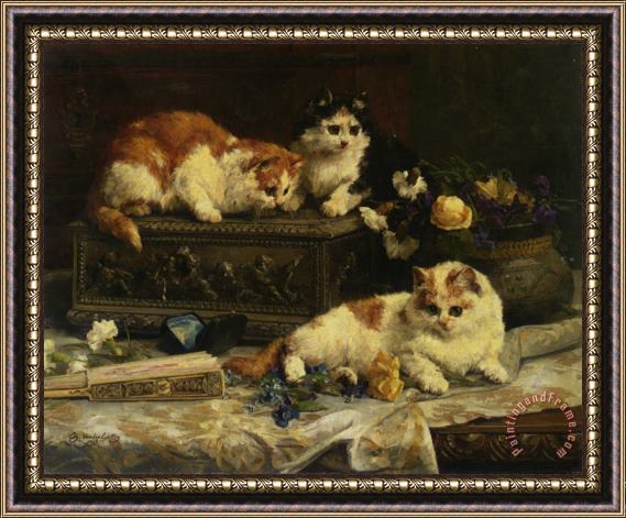 Charles van den Eycken The Three Kittens Framed Painting