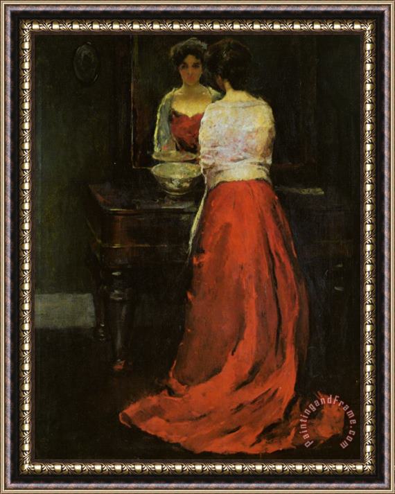 Charles Webster Hawthorne Lady in Red Framed Painting