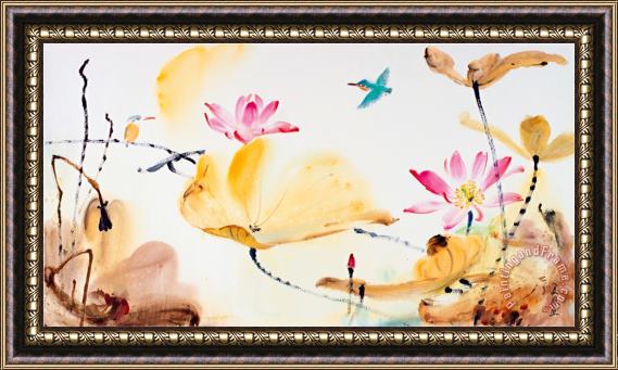 Chi Wen Autumn Lotus Framed Painting