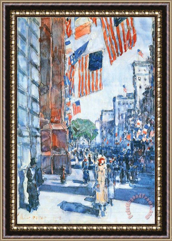 Childe Hassam Flags Fifth Avenue Framed Print