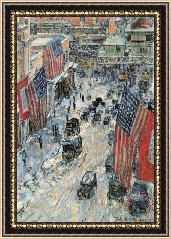 Childe Hassam Flags on Fifth Avenue Winter 1918 Framed Print