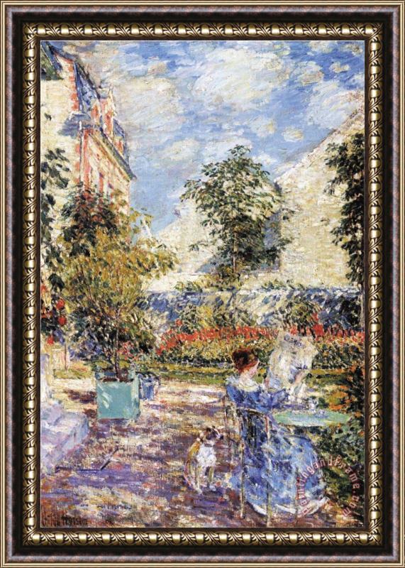 Childe Hassam In a French Garden Framed Painting