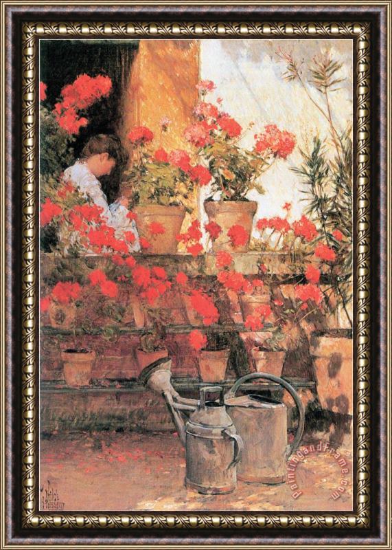 Childe Hassam Red Geraniums Framed Painting