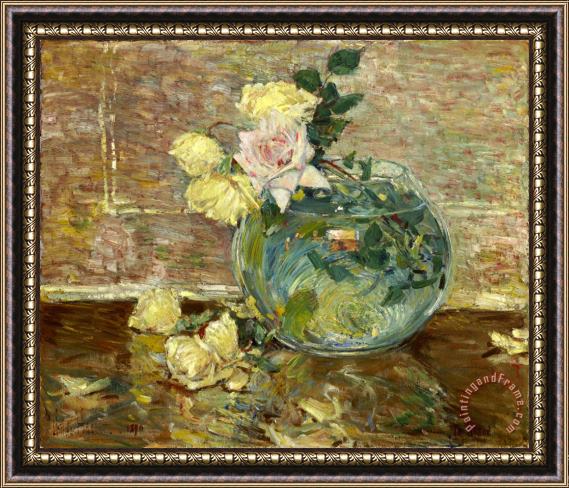 Childe Hassam Roses in a Vase Framed Painting