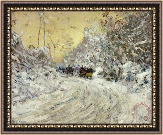 Childe Hassam Sleigh Ride in Central Park Framed Painting