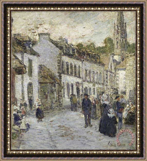 Childe Hassam Street in Pont Aven in Evening Framed Painting