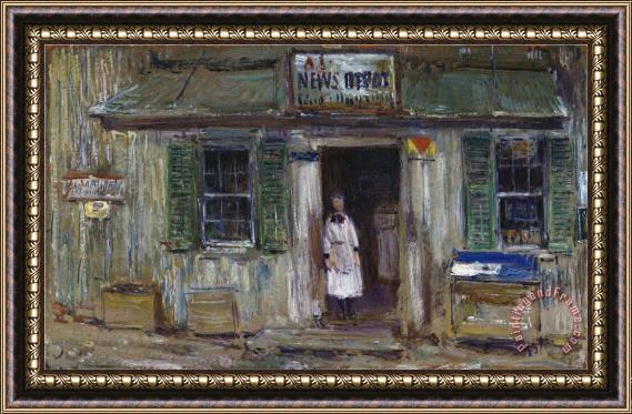 Childe Hassam The News Depot Cos Cob Connecticut 1912 Framed Painting
