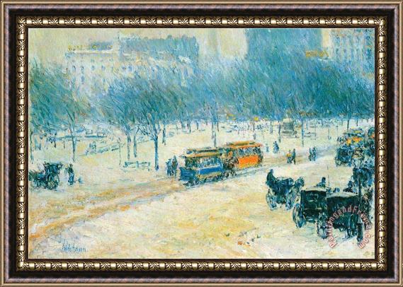 Childe Hassam Winter in Union Square Framed Painting