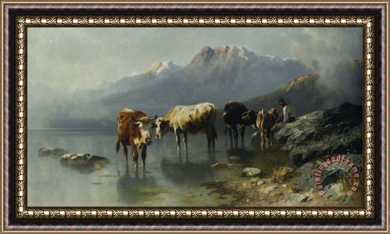 Christian Friedrich Mali Cattle in a Mountainous Landscape Framed Painting