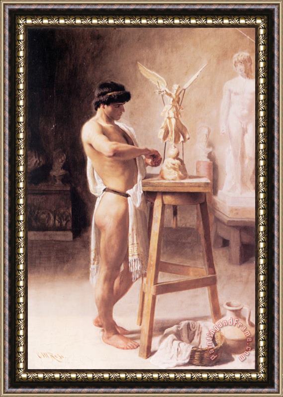 Christian Meyer Ross In The Sculptor's Studio Framed Painting
