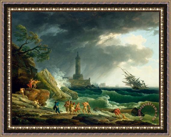 Claude Joseph Vernet A Storm on a Mediterranean Coast Framed Print