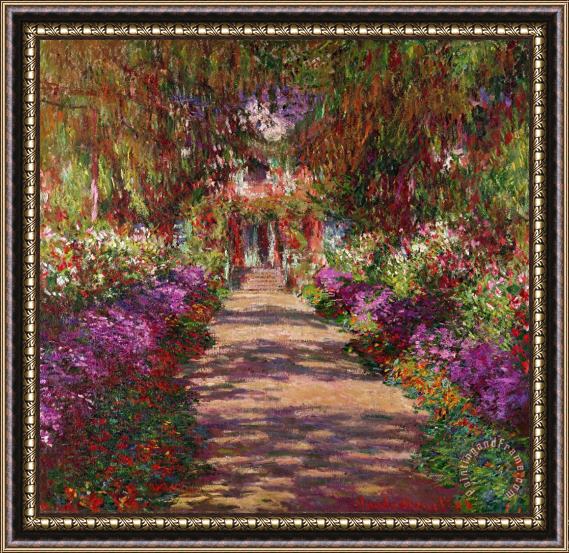 Claude Monet A Pathway in Monets Garden Giverny Framed Painting