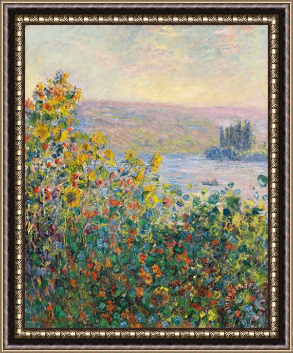 Claude Monet Flower Beds at Vetheuil Framed Painting