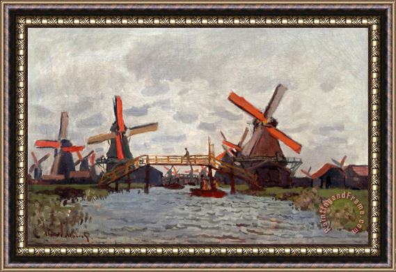 Claude Monet Mills at Westzijderveld Near Zaandam Framed Painting