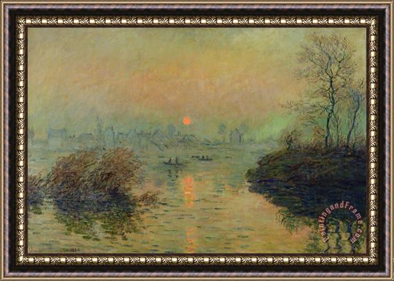 Claude Monet Sun Setting over the Seine at Lavacourt Framed Painting