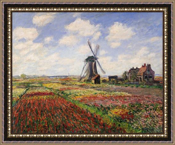 Claude Monet Tulip Fields with the Rijnsburg Windmill Framed Painting