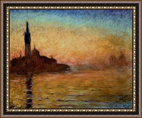 San Francisco, View From Coit Tower Framed Paintings - View of San Giorgio Maggiore Venice by Twilight by Claude Monet