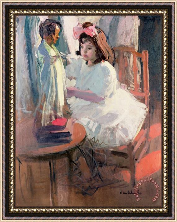 Claudio Castelucho Dressing her Doll Framed Painting