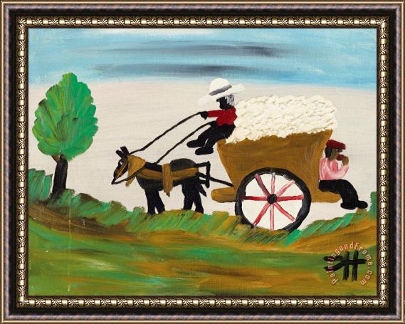 Clementine Hunter Haulin' Cotton, 1970s Framed Painting