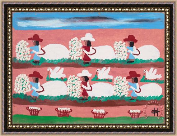 Clementine Hunter Picking Cotton, 1973 Framed Painting