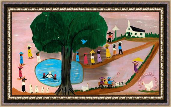 Clementine Hunter Sunday on Cane River, Louisiana, 1955 Framed Painting