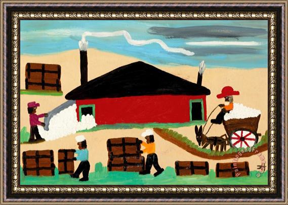Clementine Hunter The Cotton Gin, 1965 Framed Painting
