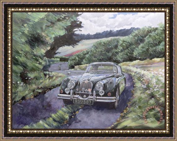 Clive Metcalfe Jaguar Xk150 Cruising Framed Painting