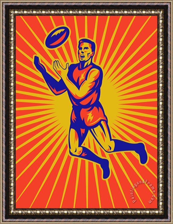 Collection 10 Aussie Rules Player Jumping Ball Framed Print