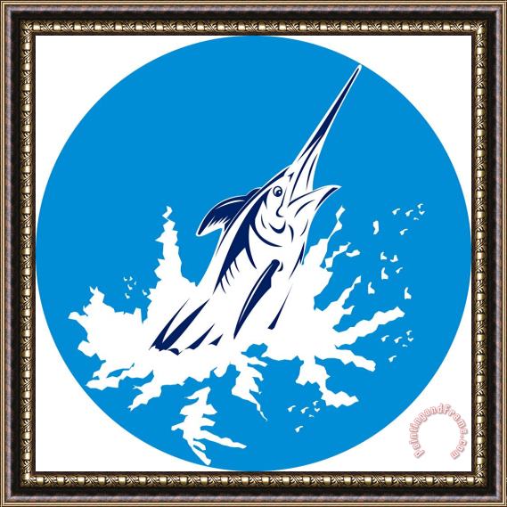 Collection 10 Blue Marlin circle Framed Painting