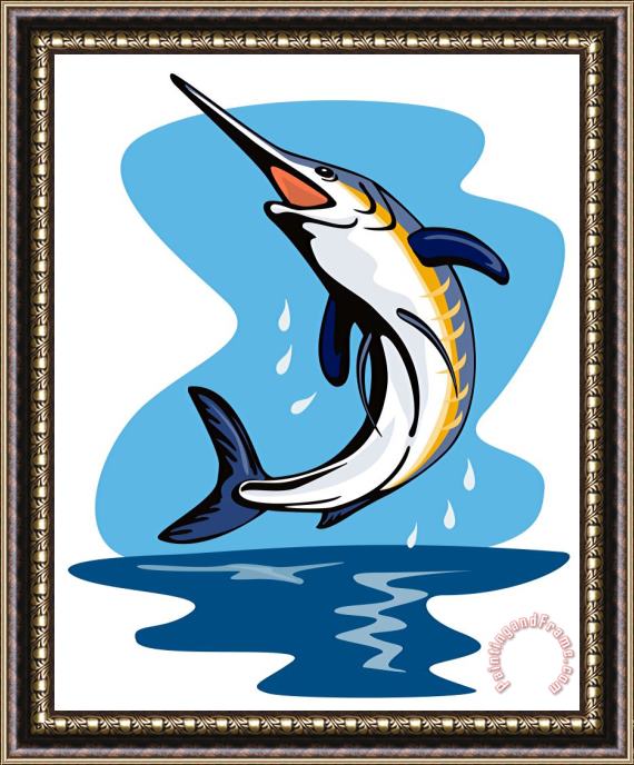 Collection 10 Blue Marlin Jumping Framed Painting
